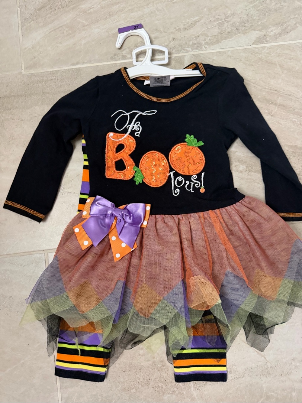 Toddler Black and Orange 'Boo' Halloween Costume Dress with Tulle Skirt